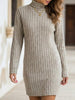 FJØRNA brushed striped white turtleneck long-sleeved dress with a stylish design, perfect for casual or semi-formal wear.
