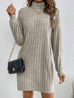 FJØRNA brushed striped turtleneck long-sleeved dress in white, featuring a stylish design and soft fabric for a cozy look.
