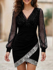 Women's white mesh sequin patchwork dress by FJØRNA, featuring a stylish design with shimmering sequins and elegant patchwork details.
