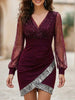 Women's white mesh sequin patchwork dress by FJØRNA, featuring shimmering sequins and a stylish patchwork design.