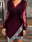 Women's white mesh sequin patchwork dress by FJØRNA, featuring a stylish design with shimmering sequins and patchwork details.
