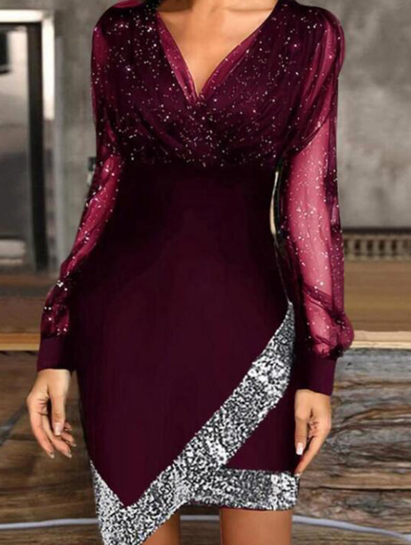 Women's white mesh sequin patchwork dress by FJØRNA, featuring a stylish design with shimmering sequins and patchwork details.