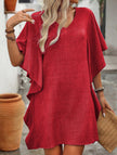 White FJØRNA solid loose ruffle V-neck flowy dress with a relaxed fit and elegant ruffle details.