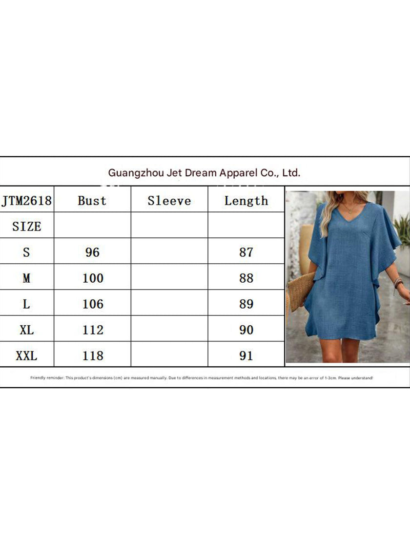 White FJØRNA loose ruffle V-neck flowy dress with a relaxed fit and elegant design, shown in size CWDSD11661.