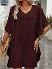 FJØRNA white solid loose ruffle V-neck flowy dress, elegant sleeveless dress with ruffle details for a breezy, stylish look.