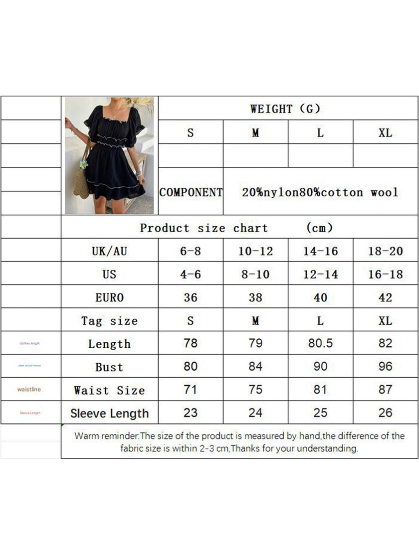 White French square neck ruffle A-line dress by FJØRNA, featuring a fitted bodice and flowy skirt, perfect for summer wear.