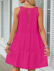 FJØRNA lace patch halter A-line dress in soft rose with intricate lace details and a flattering fit, perfect for elegant occasions.