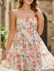 FJØRNA resort style white high-end print short dress, sexy and elegant, featuring vibrant patterns and a flattering fit.