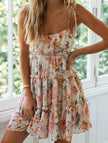 FJØRNA resort style white high-end short dress with sexy print, perfect for summer or beachwear, shown from the front.