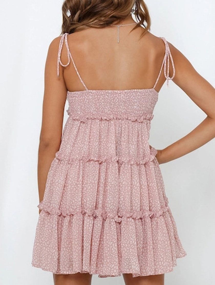 FJØRNA resort style white short dress with sexy print, high-end design, perfect for summer or vacation wear.