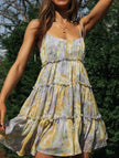 FJØRNA resort style white short dress with sexy print, high-end design, perfect for summer or casual occasions.