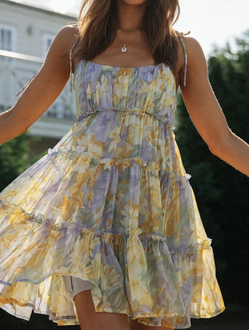 FJØRNA resort style white high-end short dress with sexy print, perfect for summer occasions.