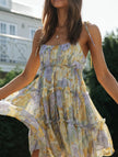 FJØRNA white resort style short dress with sexy print, high-end design, perfect for summer or vacation wear.