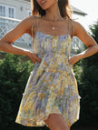 FJØRNA resort style white high-end short dress with sexy print, perfect for summer or vacation wear, featuring a stylish and elegant design.