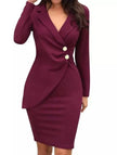 Purple slim-fit fake two professional dress by FJØRNA, showcasing a stylish and elegant design for formal occasions.