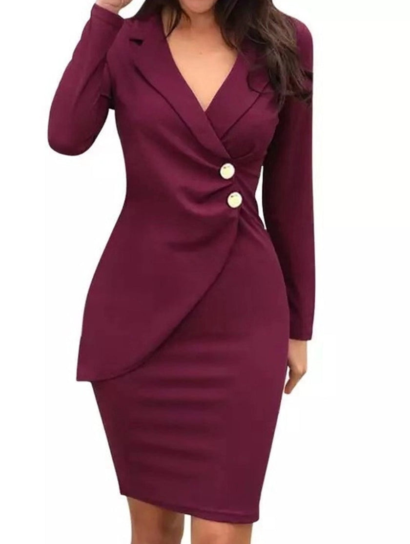 Purple slim-fit fake two professional dress by FJØRNA, showcasing a stylish and elegant design for formal occasions.