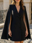 FJØRNA double-breasted black blazer dress with structured collar and tailored fit, designed for a sophisticated look.