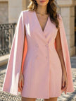 FJØRNA white double-breasted cape blazer dress with structured design and elegant fit, shown from front view.