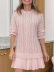 FJØRNA cable knit chiffon patchwork mini dress in white, featuring a stylish mini dress design with knit and chiffon fabric.