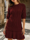 White cable knit chiffon patchwork mini dress by FJØRNA, featuring a cozy knit and lightweight chiffon fabric, perfect for casual wear.