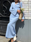 FJØRNA white V-neck cardigan maxi dress, lightweight and versatile, flowing design perfect for casual or elegant occasions.