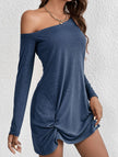 FJØRNA loose solid long sleeve white T-shirt dress displayed on a hanger, showcasing the casual, comfortable design.
