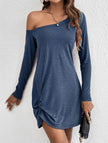 FJØRNA loose solid long sleeve white T-shirt dress displayed on a mannequin, casual and comfortable fashion for everyday wear.