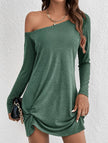 FJØRNA loose solid white long sleeve T-shirt dress hanging on a hanger, simple and comfortable casual dress for women.