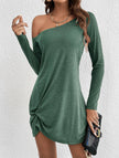FJØRNA loose solid white long sleeve T-shirt dress displayed on a hanger, showcasing casual and comfortable style.