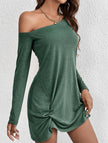 White loose solid long sleeve T-shirt dress by FJØRNA, casual and comfortable with a relaxed fit and simple design.