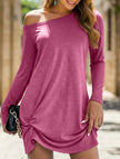 FJØRNA white long sleeve T-shirt dress, loose solid fit, casual style, lightweight fabric, displayed on a hanger.