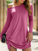 FJØRNA white long sleeve T-shirt dress, loose solid fit, casual style, lightweight fabric, displayed on a hanger.