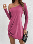 White FJØRNA loose solid long sleeve T-shirt dress displayed on a hanger, casual and comfortable dress with a relaxed fit.