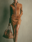 Caramel Faux Suede Mini Dress For Women