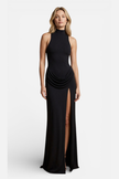 FJØRNA sleeveless turtleneck maxi dress for women with thigh split, elegant design, floor-length, perfect for stylish occasions.
