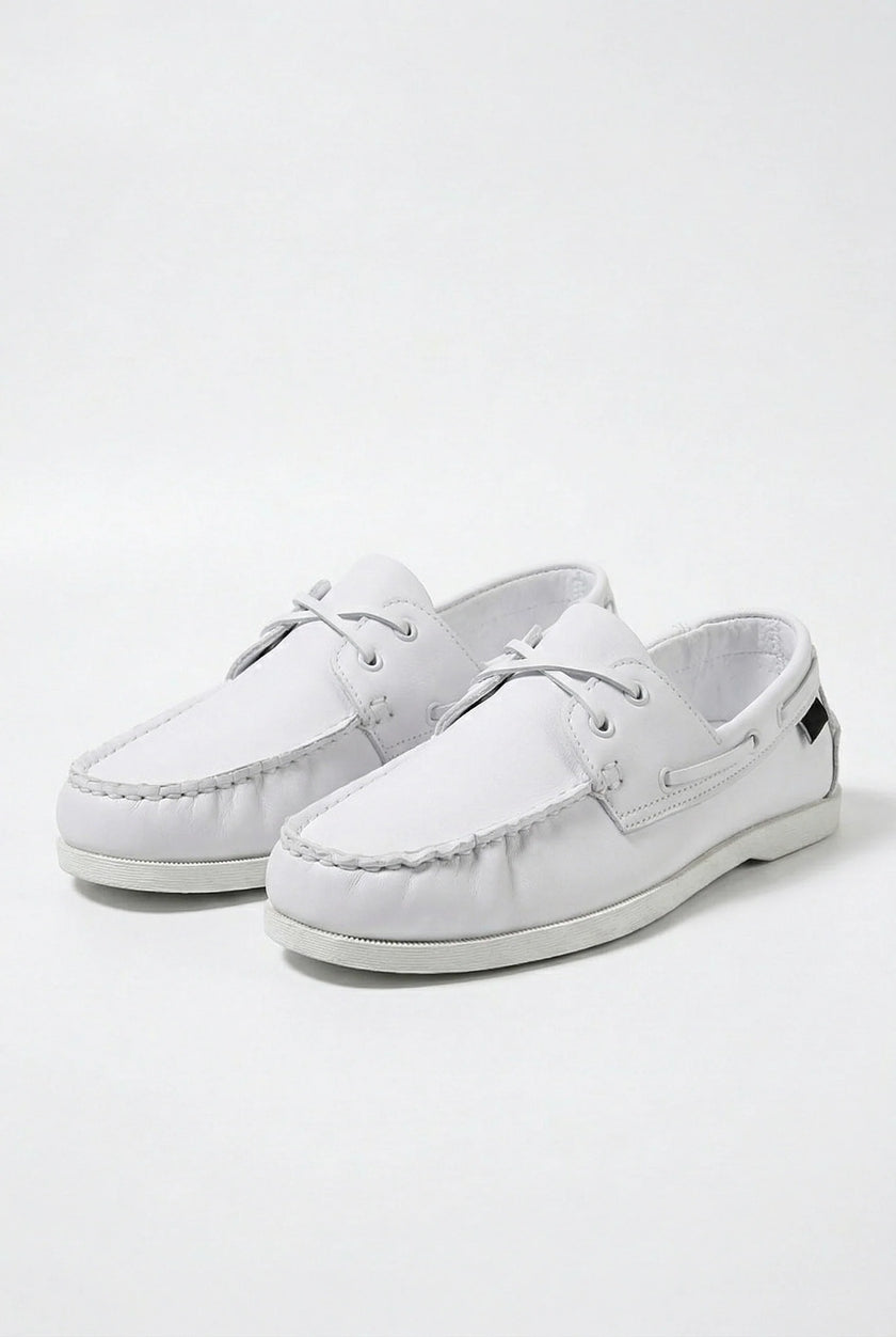 FJØRNA men's boat shoes with PU upper, nautical design, smart casual style, shown in a refined spring beige color.