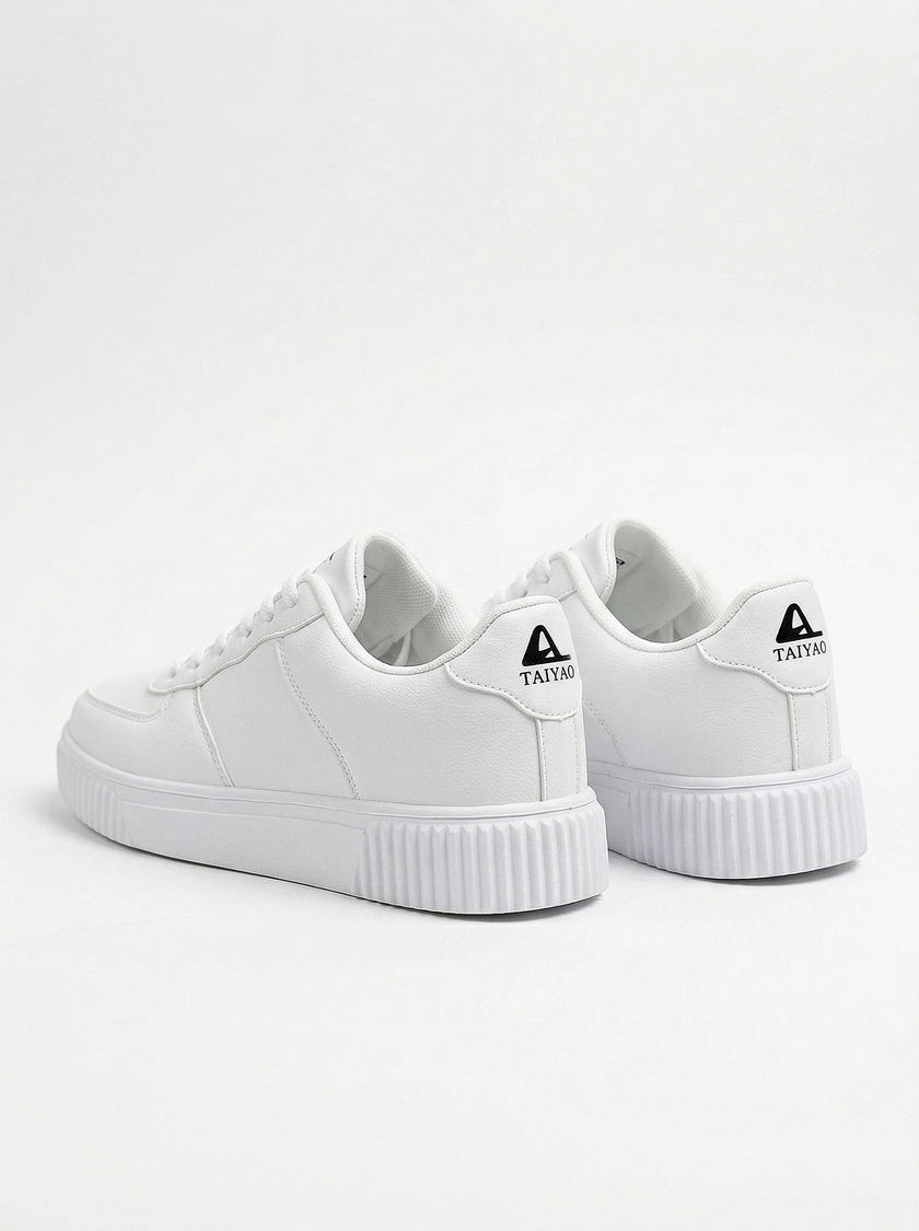 FJØRNA men's white breathable walking shoes with flexible cushioned design, lightweight casual sneakers for comfortable everyday wear.