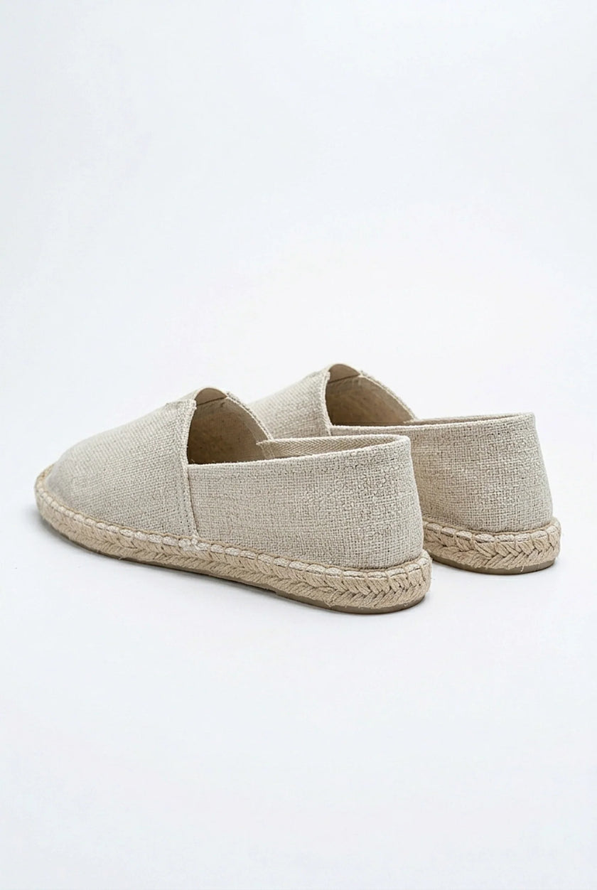 Men's linen espadrille shoes by FJØRNA, lightweight slip-on summer footwear with a casual, breathable design.