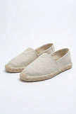 Men's linen espadrille shoes by FJØRNA, slip-on lightweight summer shoes with natural woven fabric and casual style.