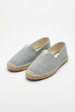 FJØRNA men's linen espadrille shoes, slip-on lightweight summer footwear, beige fabric with rubber sole, casual style.