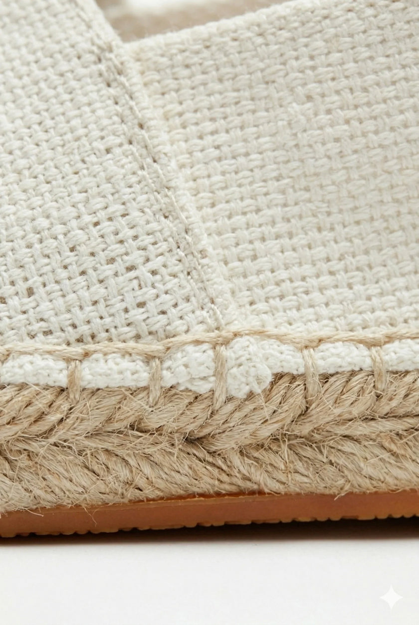 FJØRNA men's linen espadrille slip-on shoes with lightweight summer design, shown in a natural beige color on a white background.