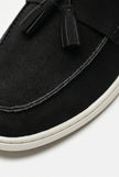 FJØRNA men's slip-on loafers with PU finish, smart casual shoes, showing side view of stylish men's shoes in black
