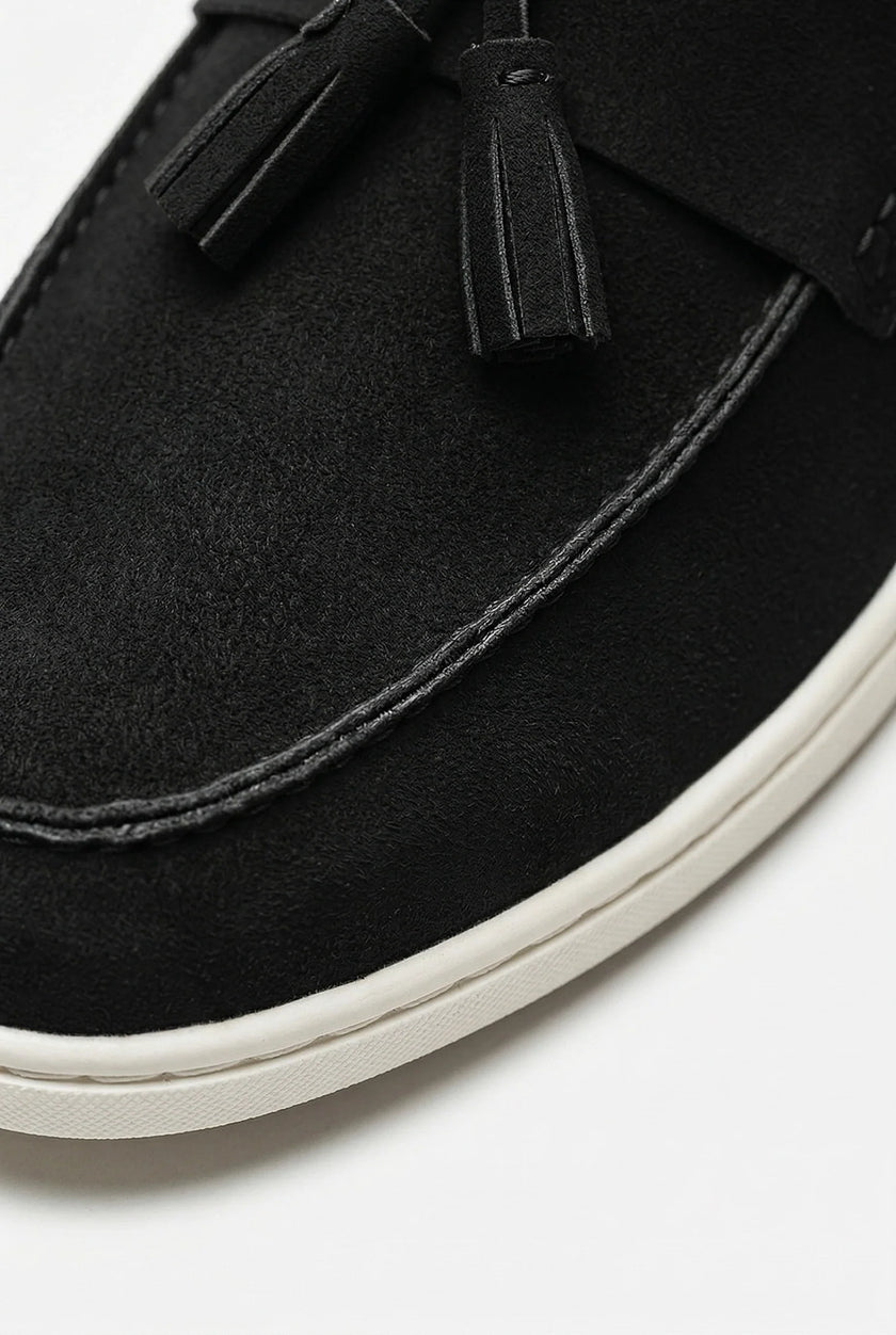 FJØRNA men's slip-on loafers with PU finish, smart casual shoes, showing side view of stylish men's shoes in black
