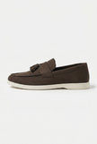 FJØRNA men's slip-on loafers with PU finish, casual smart shoes in black leather, featuring sleek design and comfortable fit.