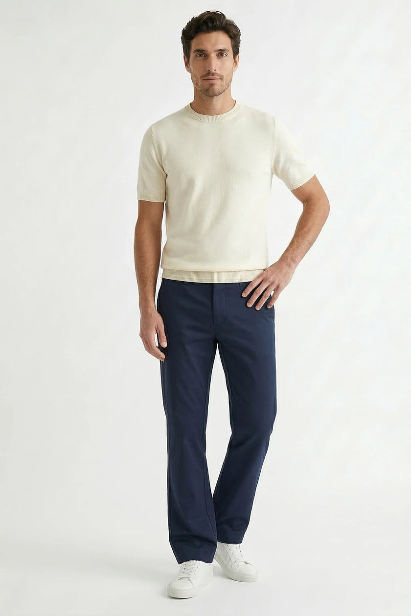 Men's straight chino trousers by FJØRNA, tailored business smart pants with a structured fit, shown in a formal front view.