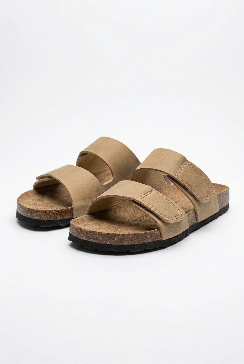 FJØRNA men's two-strap summer sandals with adjustable straps and memory foam midsole, shown from the side angle.