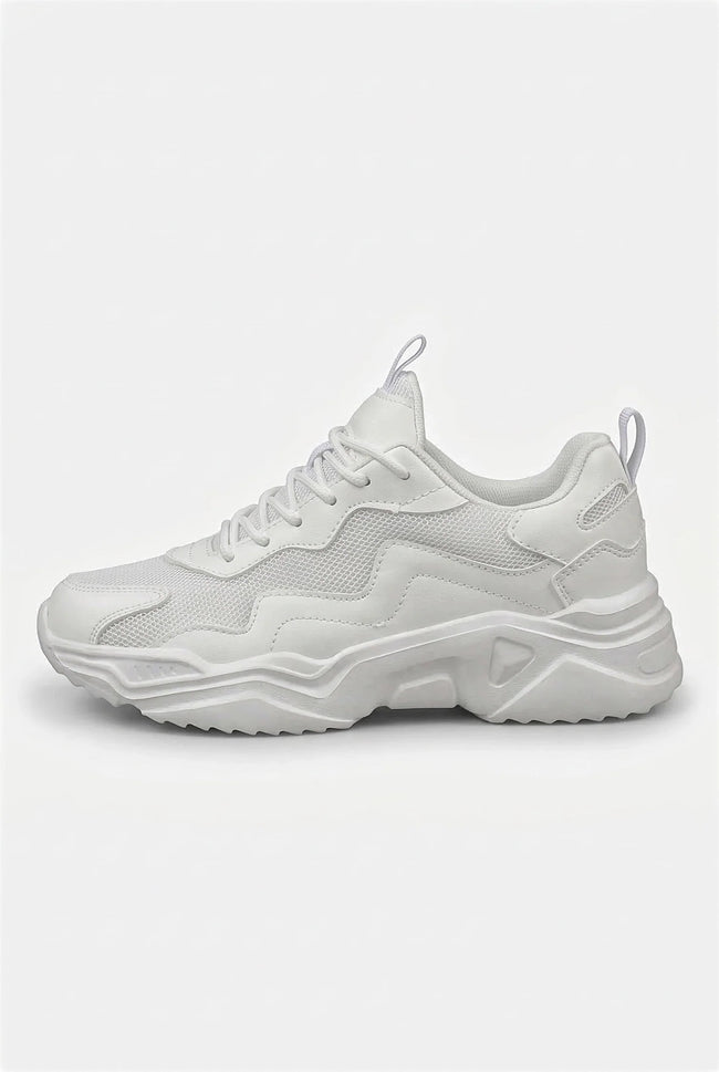 White FJØRNA women's breathable mesh trainers, lightweight casual shoes with a comfortable design for everyday wear.