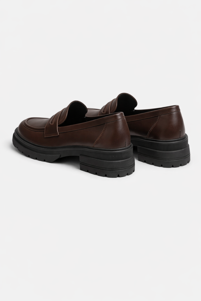 FJØRNA women's chunky loafers with block sole and platform design, ideal for spring fashion, shown in natural leather finish.