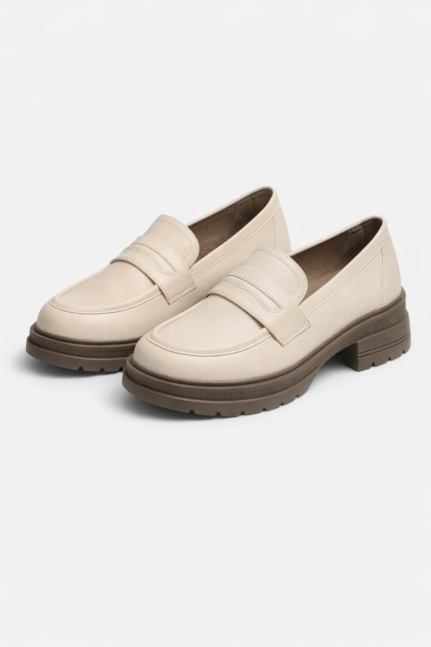 FJØRNA women's chunky loafers with block sole and platform design, ideal for spring, featuring a stylish slip-on shoe silhouette.