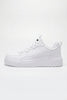 White lace-up casual trainers for men by FJØRNA, featuring a clean design and classic sneaker style.